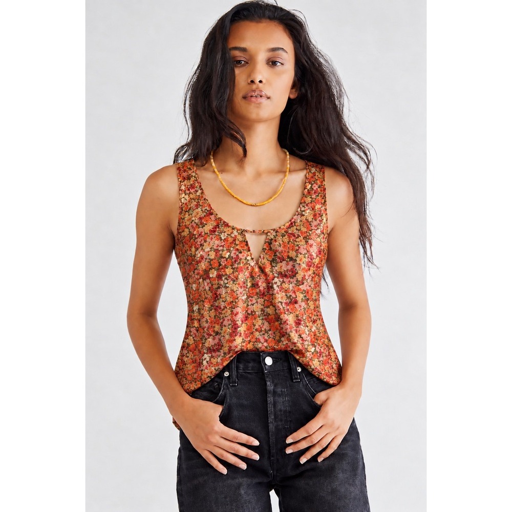 Vintage 90s Victoria's Secret Floral Satin Keyhole Tank Top M Y2K Cottagecore
